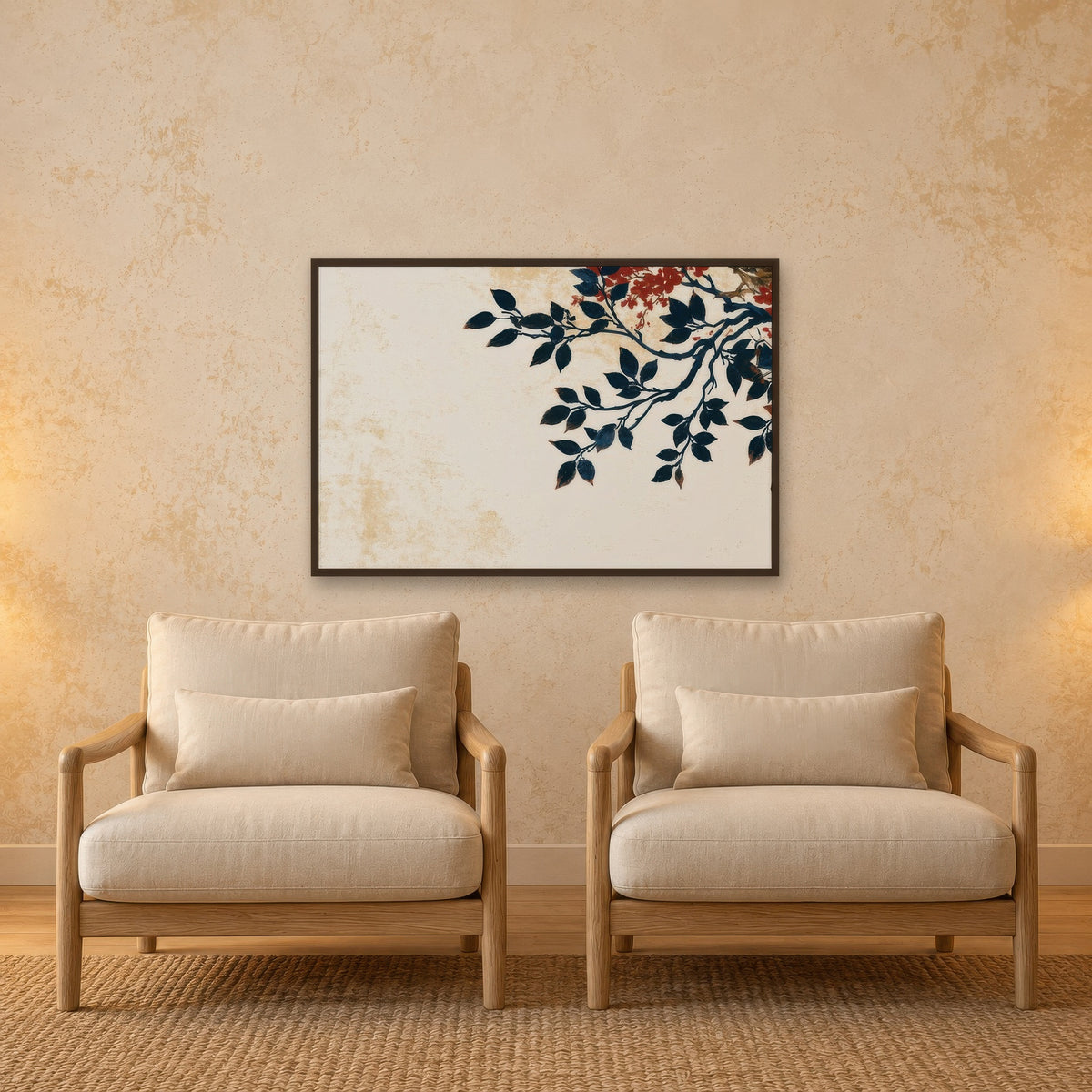 Branch with Berries Illustration japandi wall art in a den