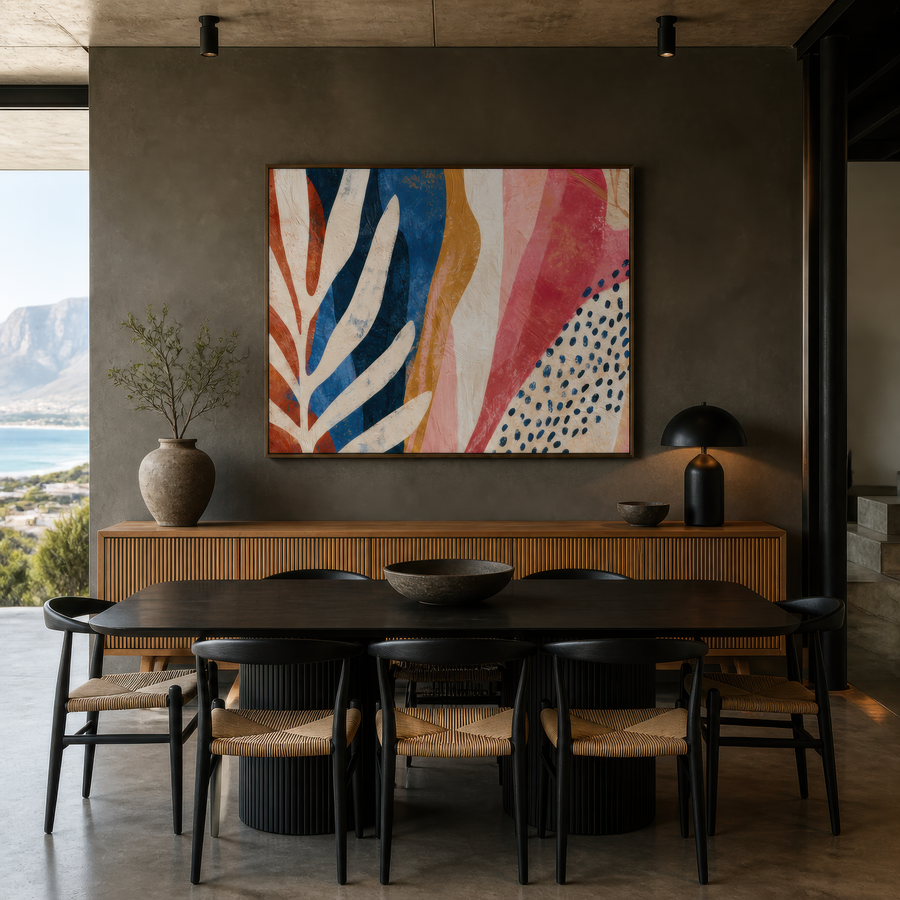 Abstract Leaf Shapes in Navy and Rust – Boho Wall Art