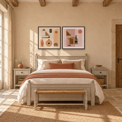 Pastel Geometric Study cottagecore wall art in a bedroom
