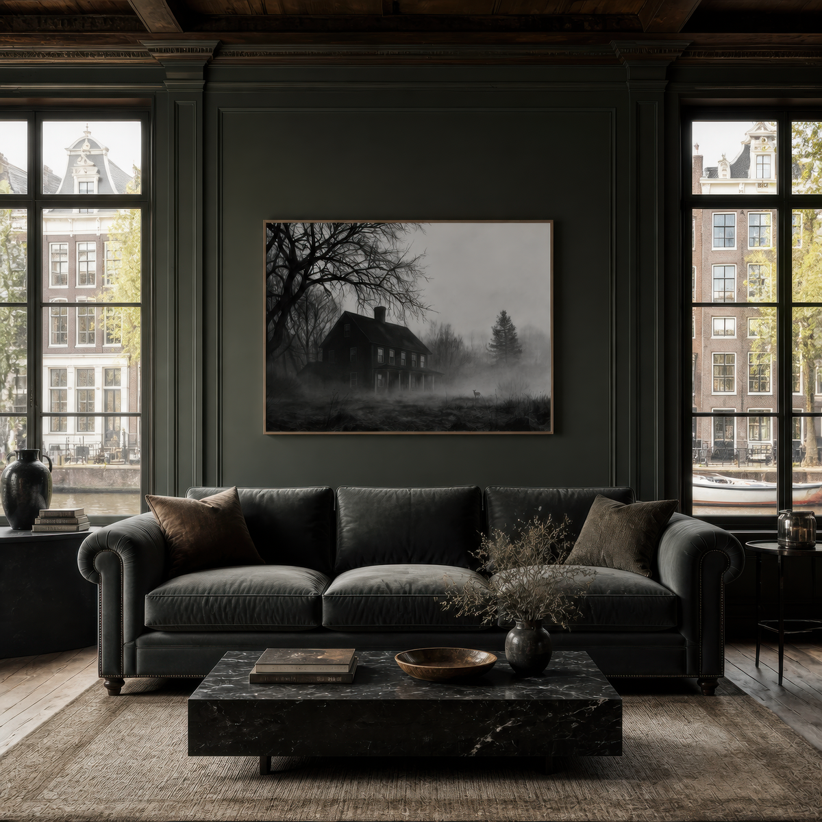Foggy Farmhouse at Dusk – Farmhouse Wall Art