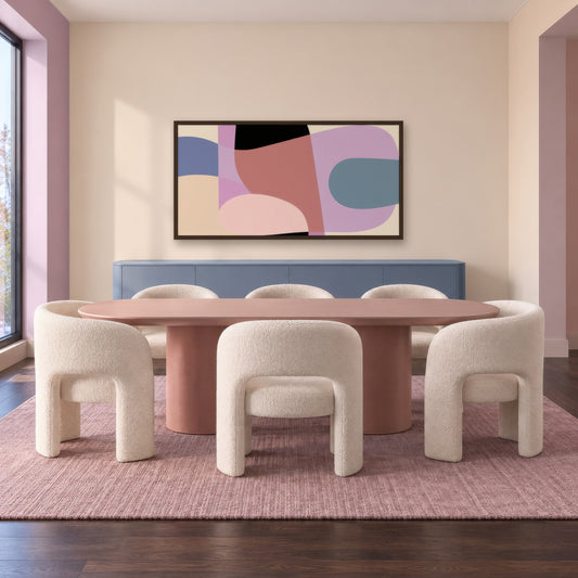 Modern Organic Shape Abstract in Mauve and Lavender abstract wall art in a dining room