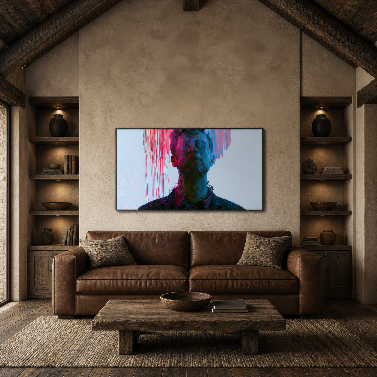 Color Drip Portrait in Pink and Blue – Abstract Portrait Wall Art