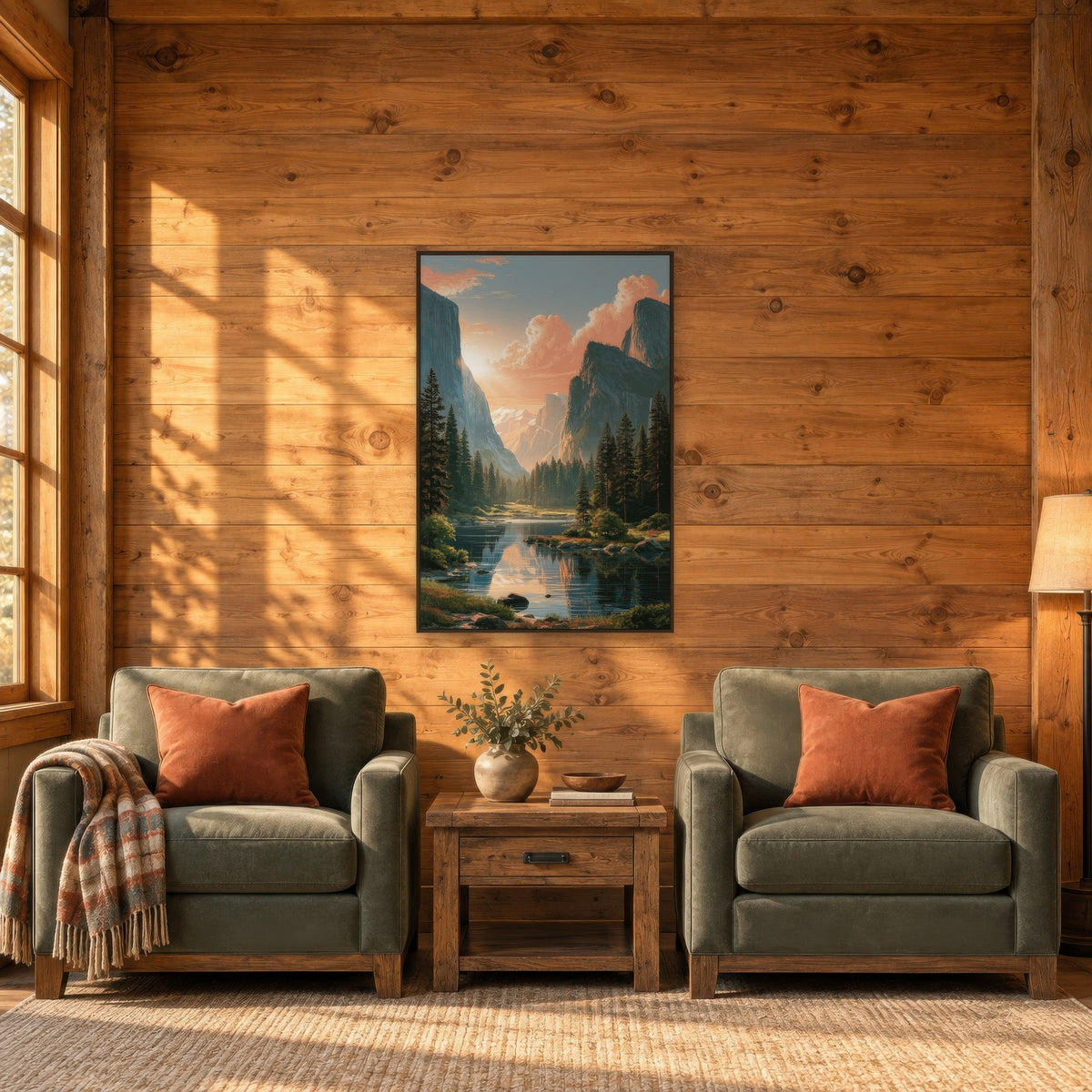Yosemite Valley at Sunrise national park wall art in a den