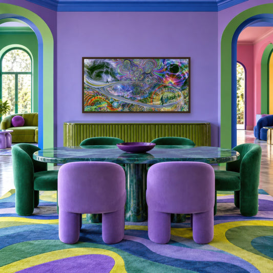 Psychedelic Storm Spiral psychedelic wall art in a dining room