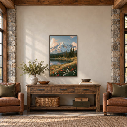 Snowy Peak Wildflower Meadow national park wall art in an entryway