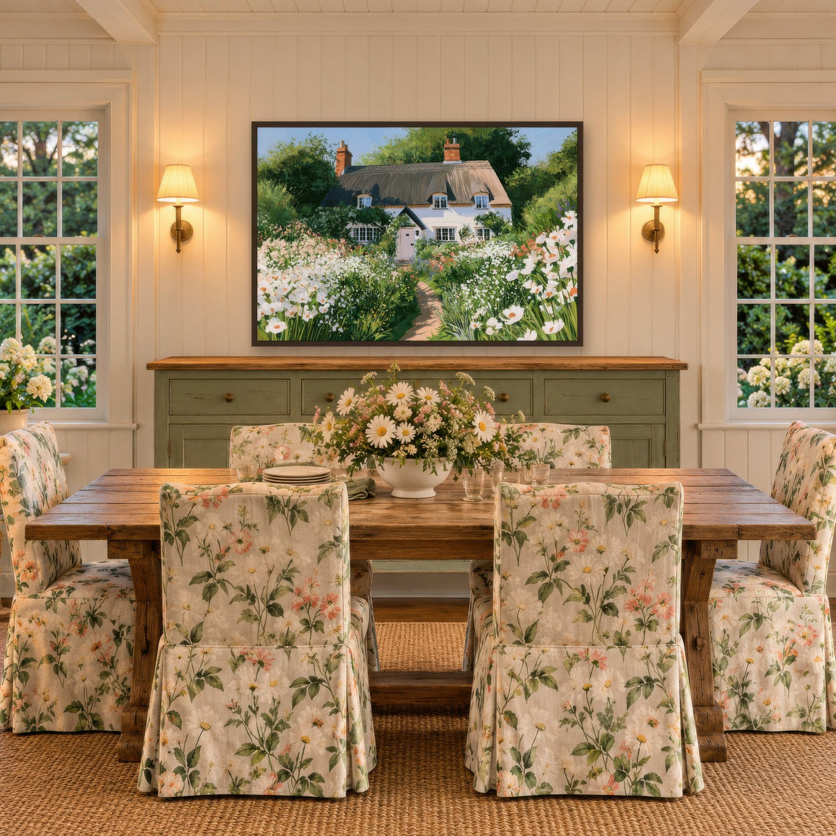 Daisy Path Cottage cottagecore wall art in a dining room