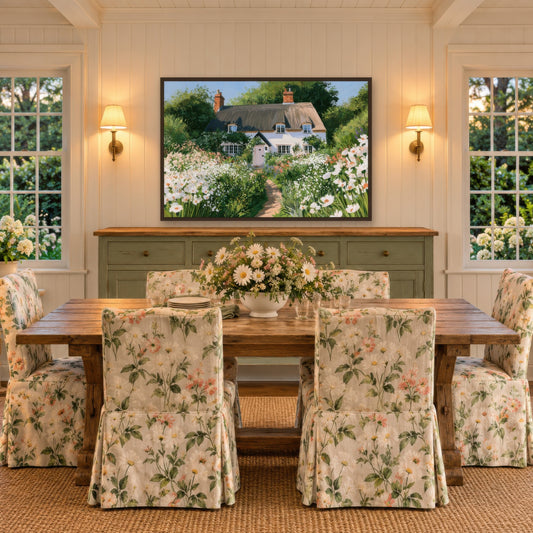 Daisy Path Cottage cottagecore wall art in a dining room