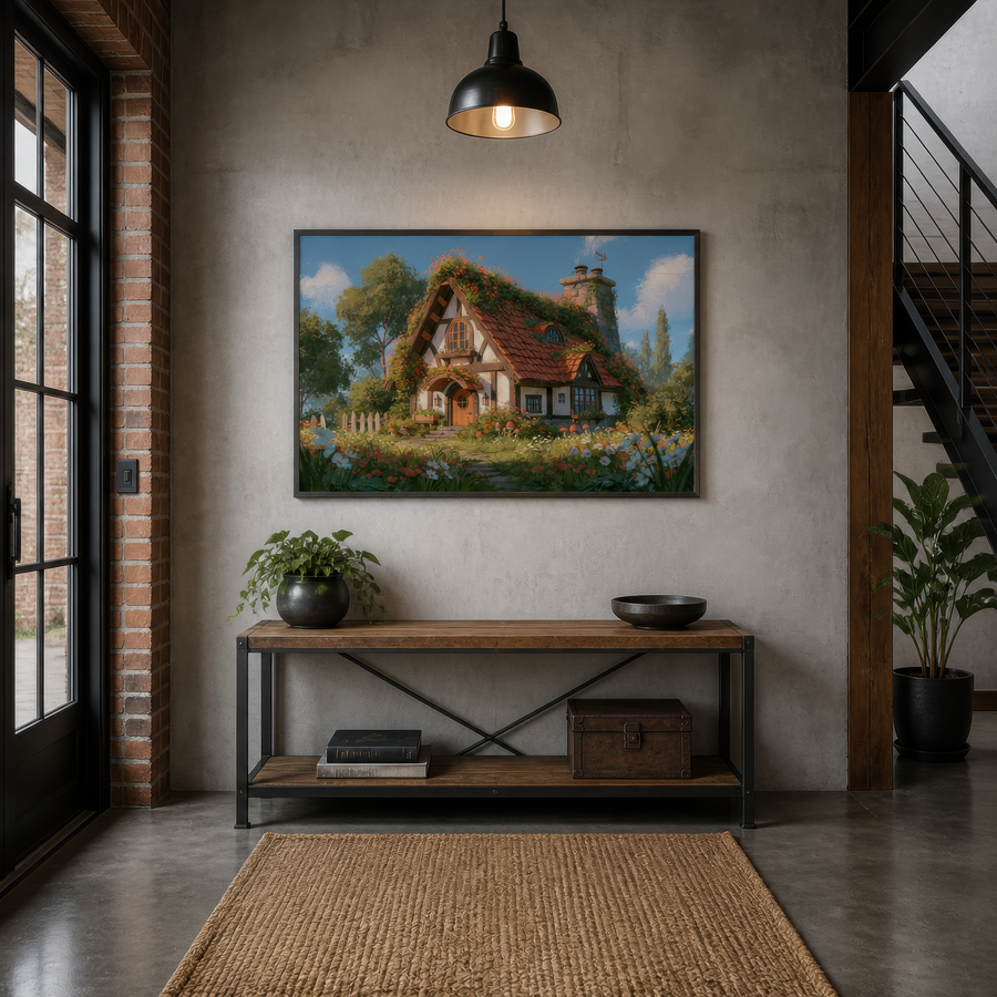 Red Tile Roof Cottage – Cottagecore Wall Art
