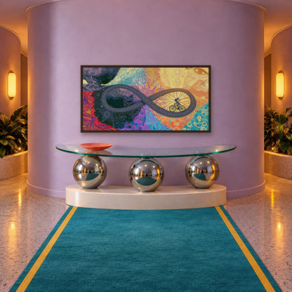 Solo Ride to Gold psychedelic wall art in an entryway
