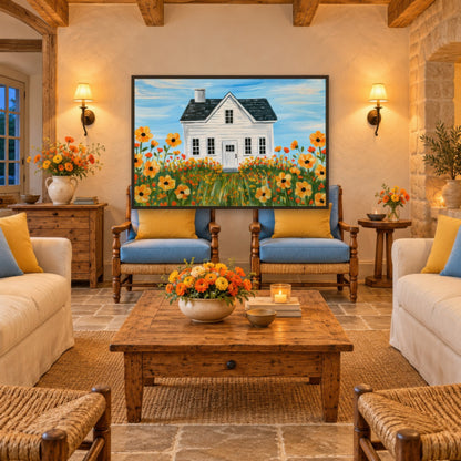 Golden Meadow Farmhouse cottagecore wall art in a den