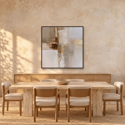 Pale Cream and Gold Blocks Abstract earthy abstract wall art in a dining room