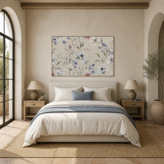 Lavender and White Floral Pattern wall art print, alternate room view