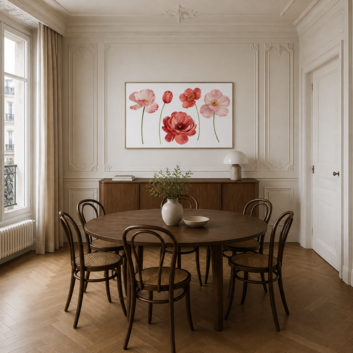 Pink and Red Poppies in a Row – Watercolor Floral Wall Art
