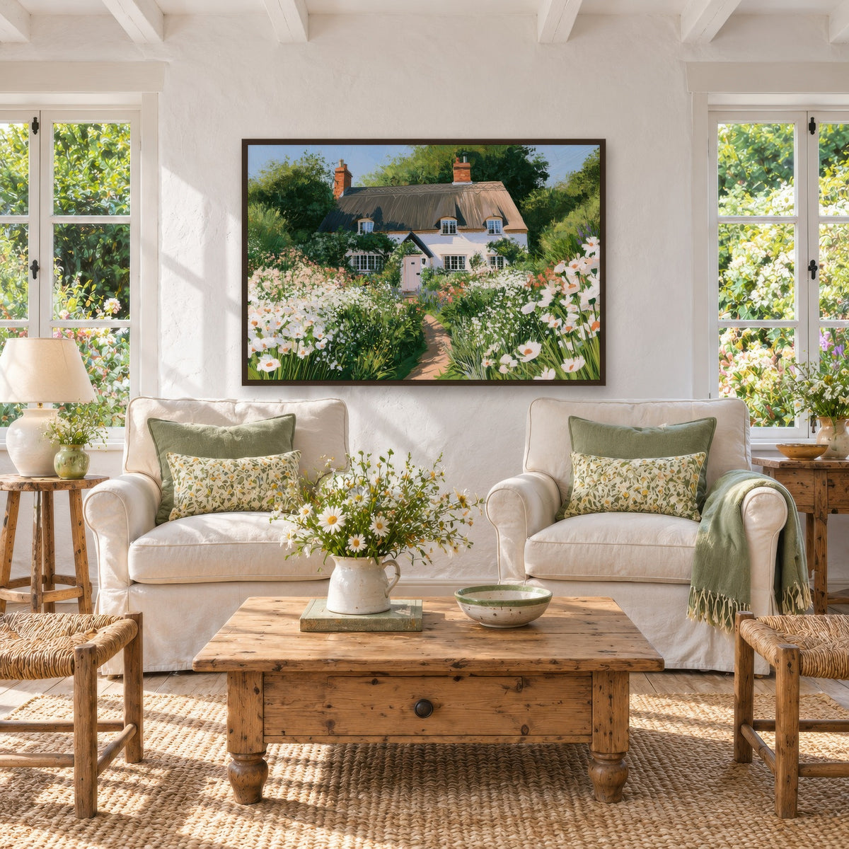 Daisy Path Cottage cottagecore wall art in a den