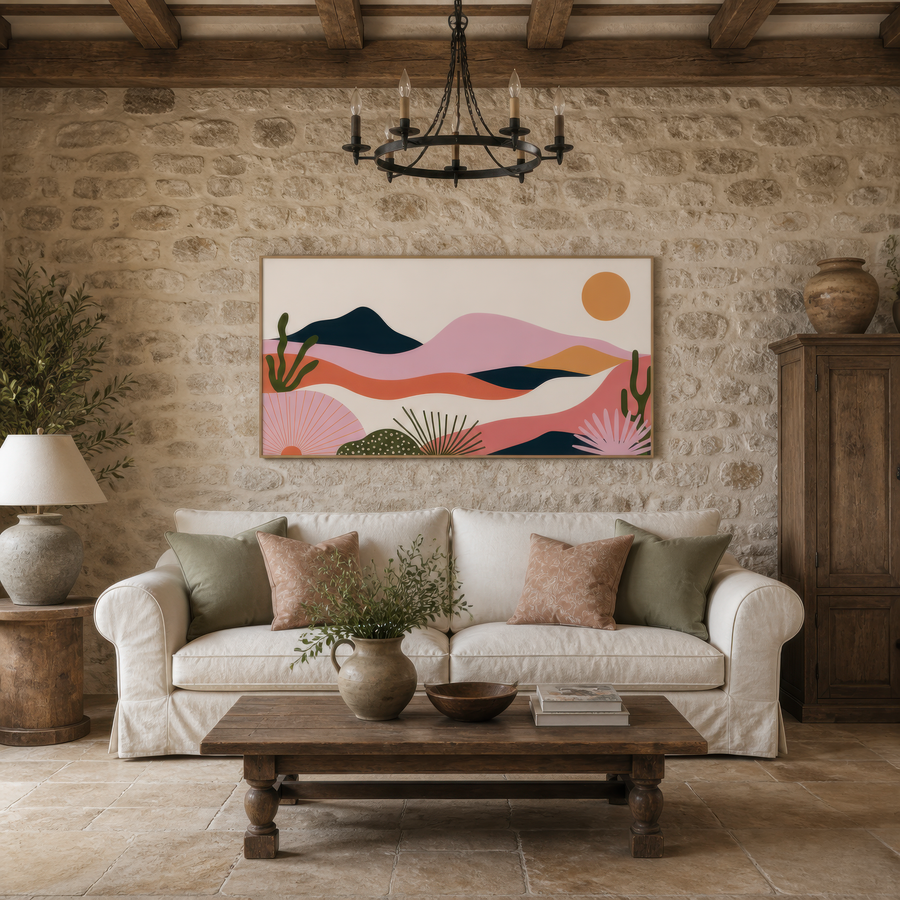 Coral Desert Mountain Sunset – Landscape Wall Art