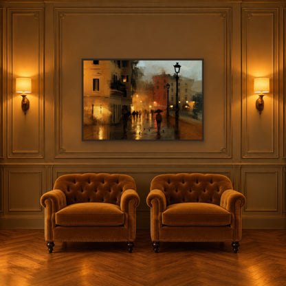 Evening Street Lamps impressionist wall art in a den