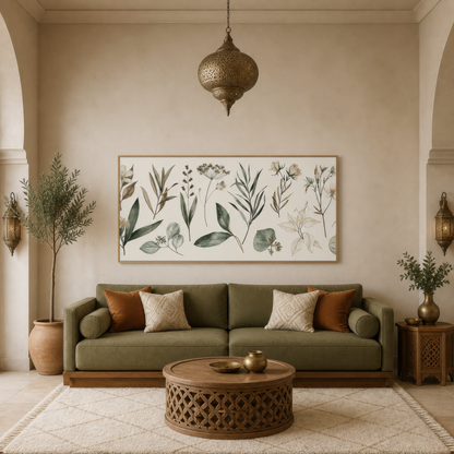 Old Herbarium Page wall art print staged in a room