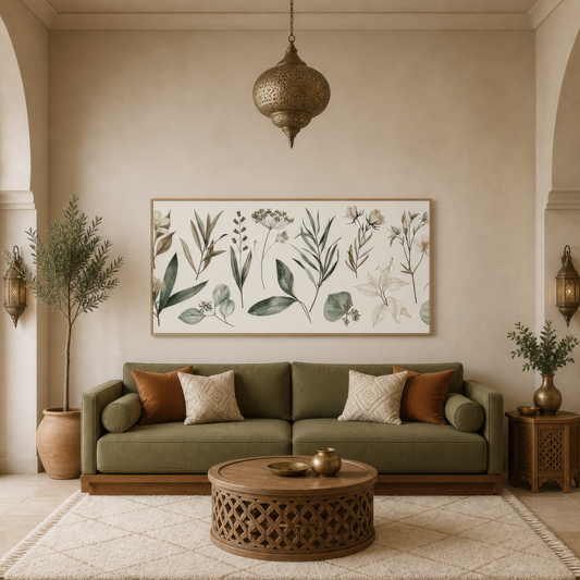 Old Herbarium Page wall art print staged in a room