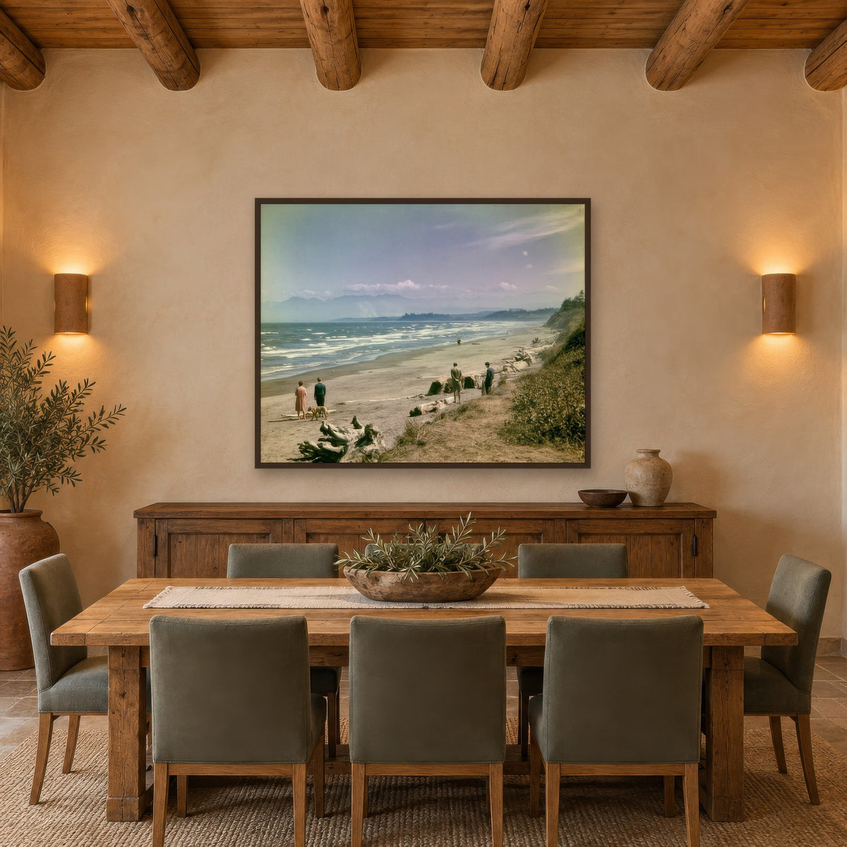 Faded Color Coastal Walk landscape wall art in a dining room