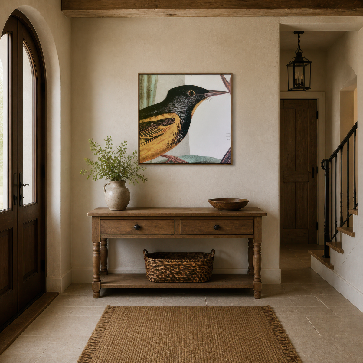 Antique Songbird Illustration wall art print, alternate room view