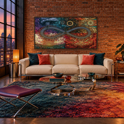 Spoke and Storm psychedelic wall art in a living room