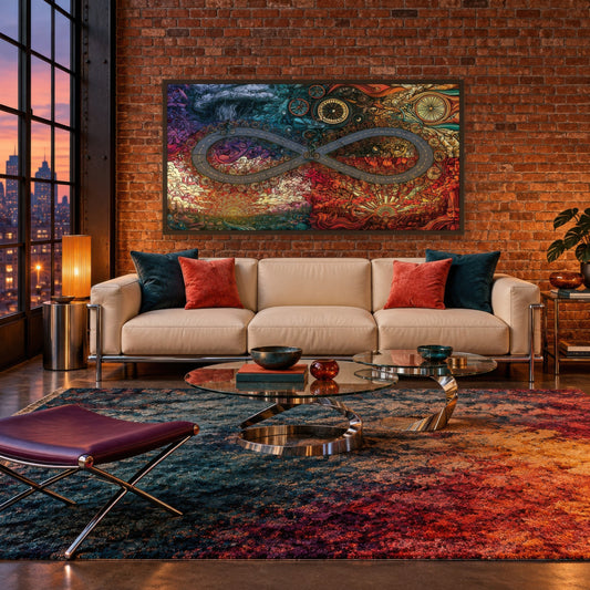 Spoke and Storm psychedelic wall art in a living room
