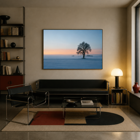 Solitary Tree at Dusk wall art print, alternate room view
