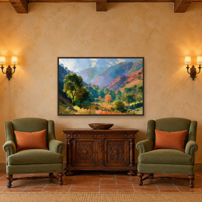 Mountain Valley Landscape impressionist wall art in a den
