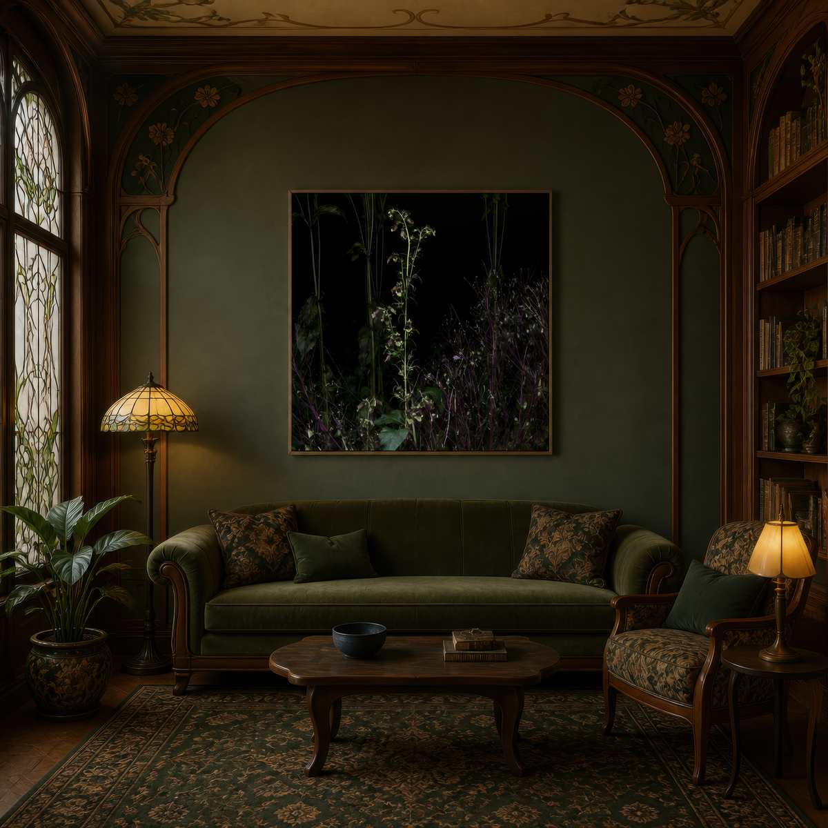 Night Garden Wildflowers wall art print, alternate room view