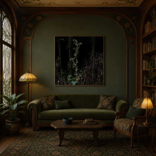 Night Garden Wildflowers wall art print, alternate room view