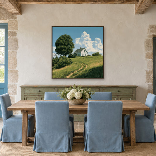 Summer Hilltop Farmhouse wall art in a dining room