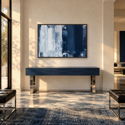 Navy and White Block Abstract wall art in an entryway