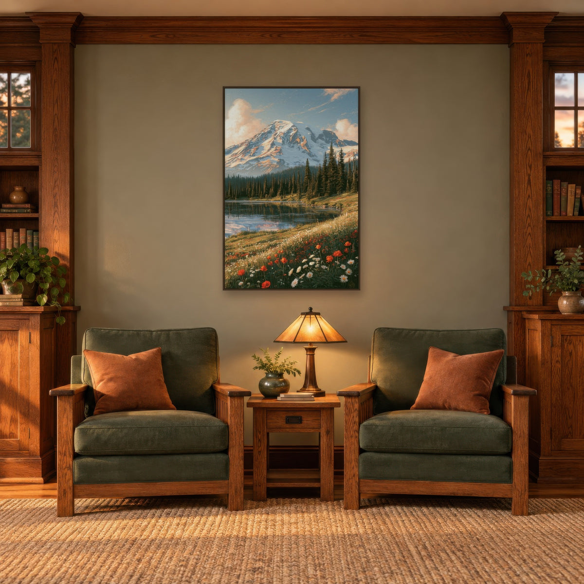 Snowy Peak Wildflower Meadow national park wall art in a den