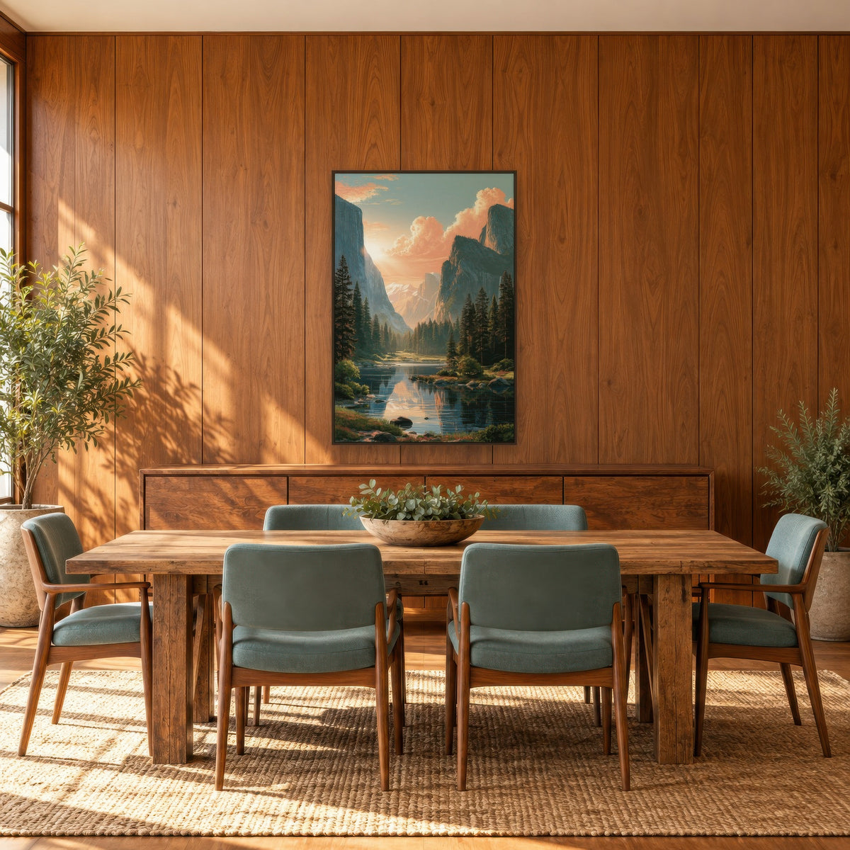 Yosemite Valley at Sunrise national park wall art in a dining room