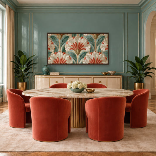 Deco Lily Pattern art deco wall art in a dining room