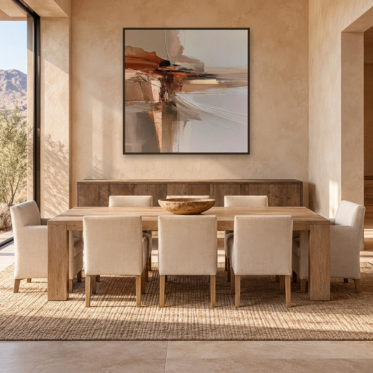 Warm Loam earthy abstract wall art in a dining room