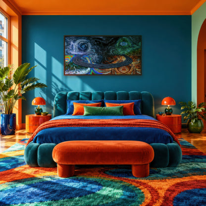 Feel Good Fractal psychedelic wall art in a bedroom