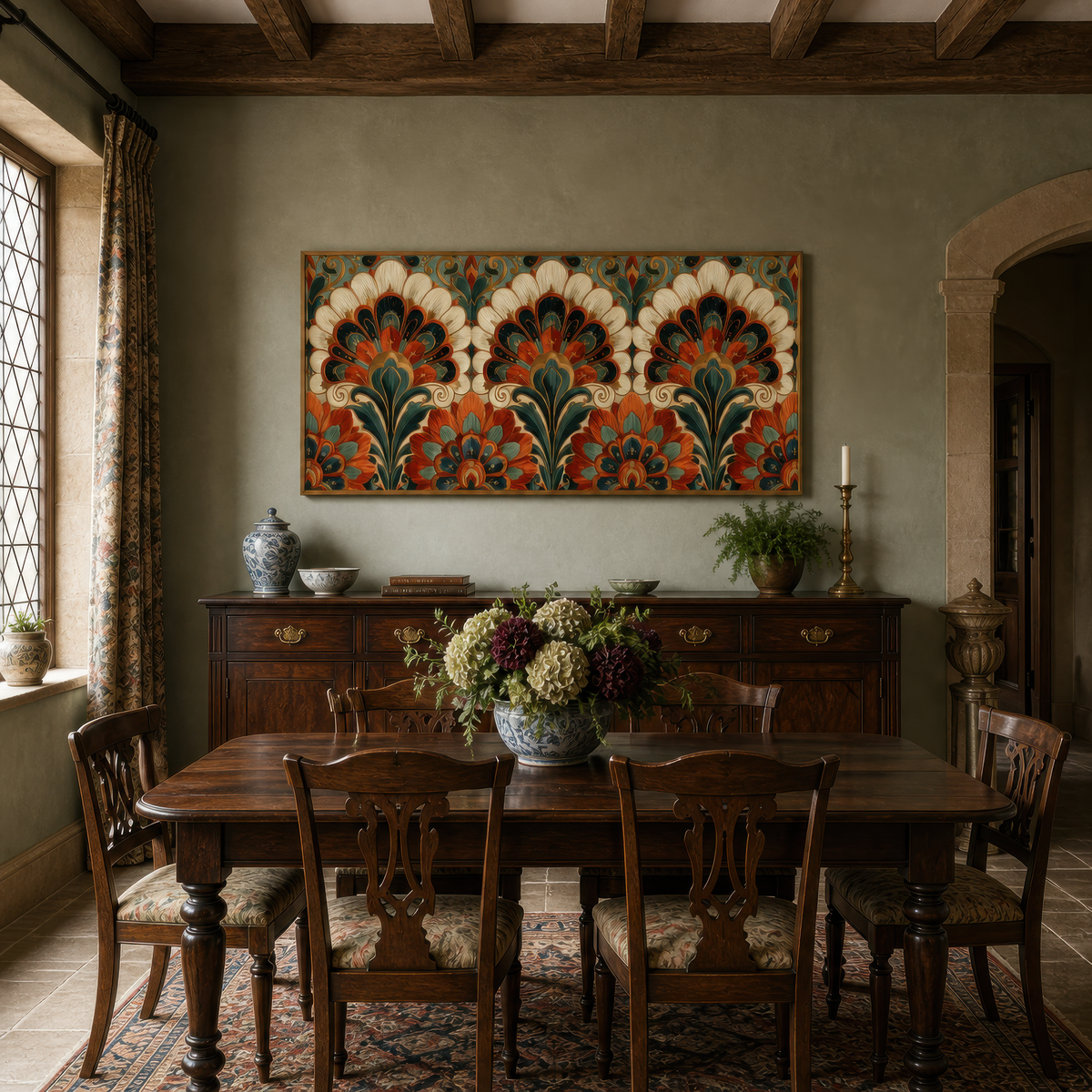 Rust & Teal Fan Motif – Art Deco Wall Art