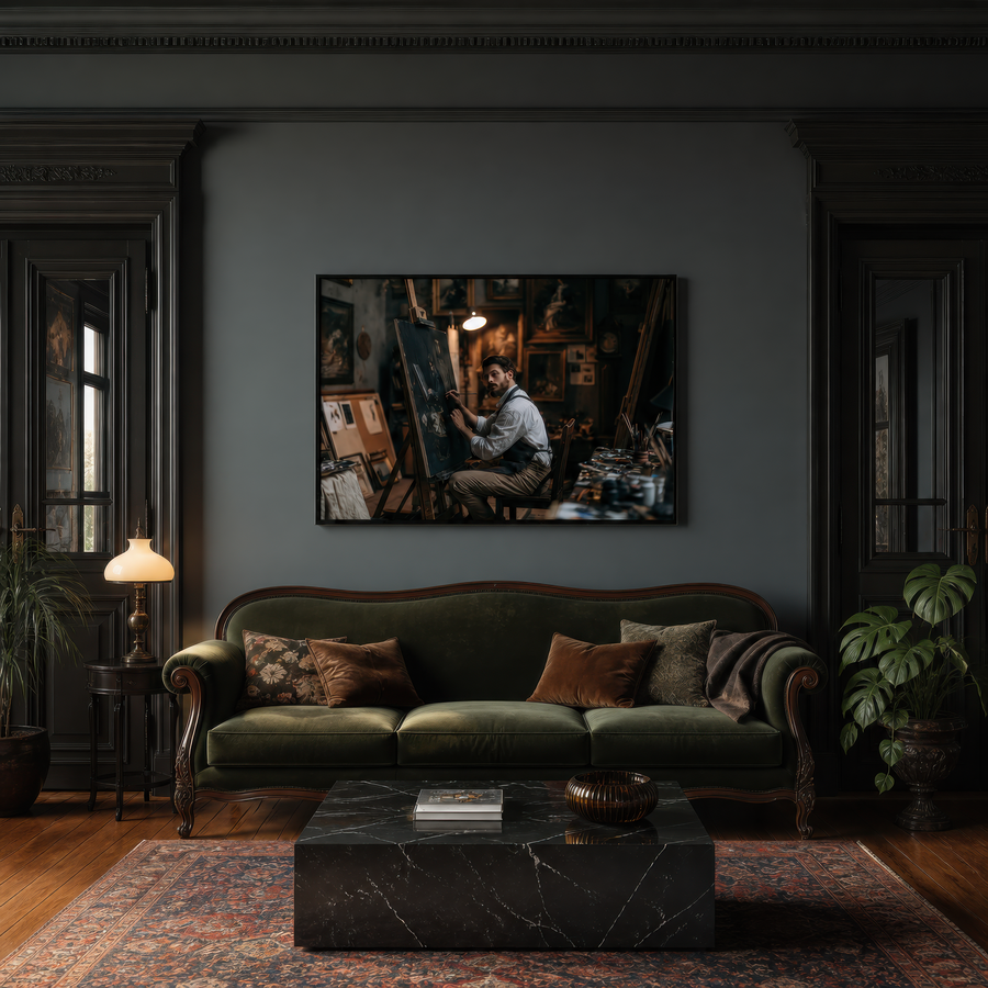Artist in the Lamplit Studio – Dark Academia Wall Art