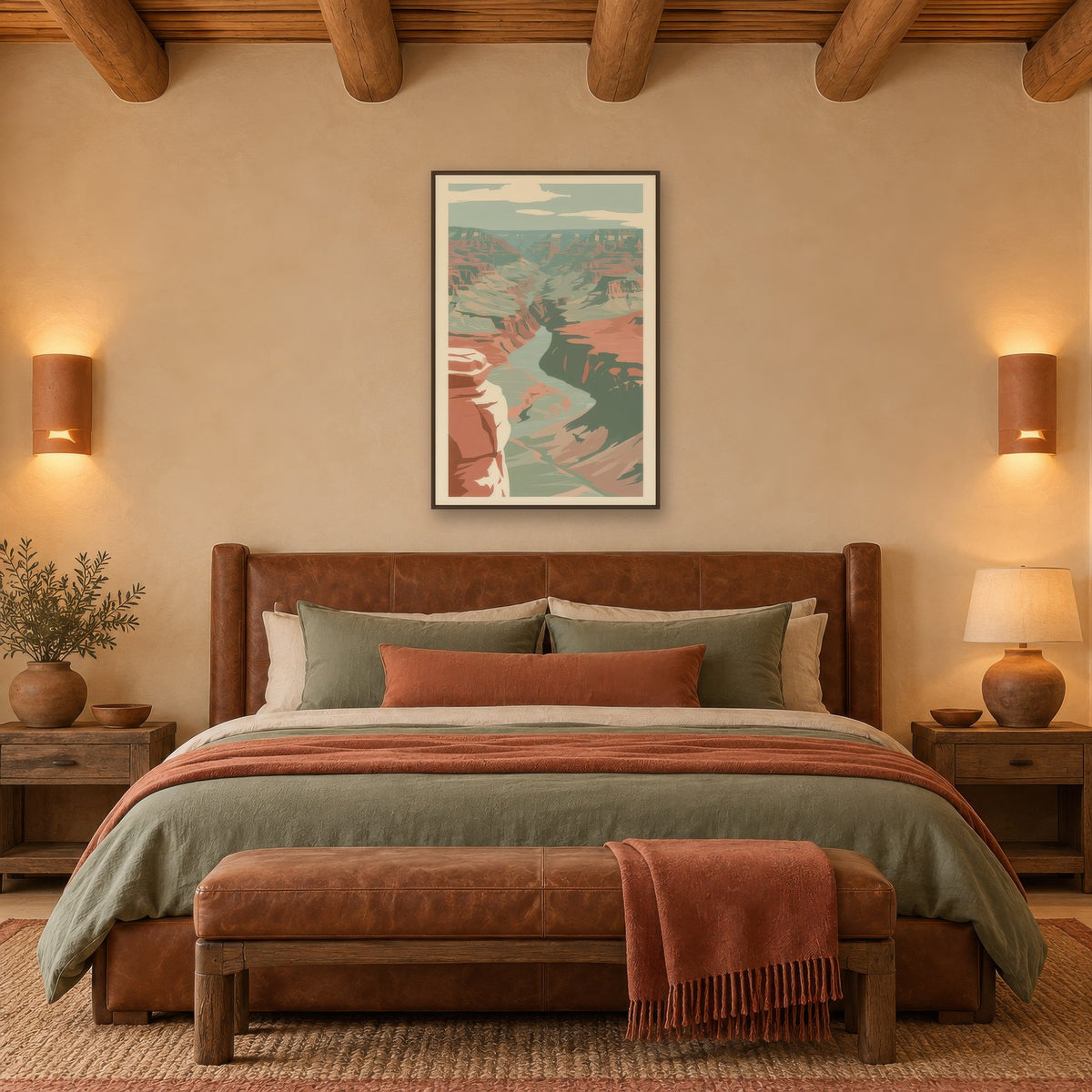 Winding River in a Shadowed Canyon landscape wall art in a bedroom