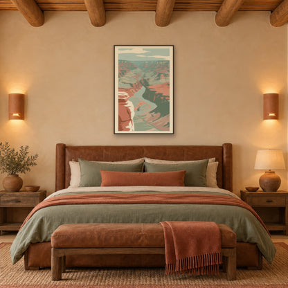 Winding River in a Shadowed Canyon landscape wall art in a bedroom