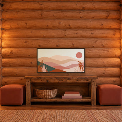 Pink Desert Hills Abstract landscape wall art in an entryway