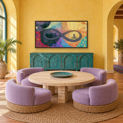 Solo Ride to Gold psychedelic wall art in a dining room