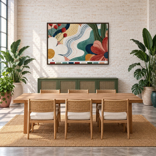 Abstract Garden Path boho wall art in a dining room