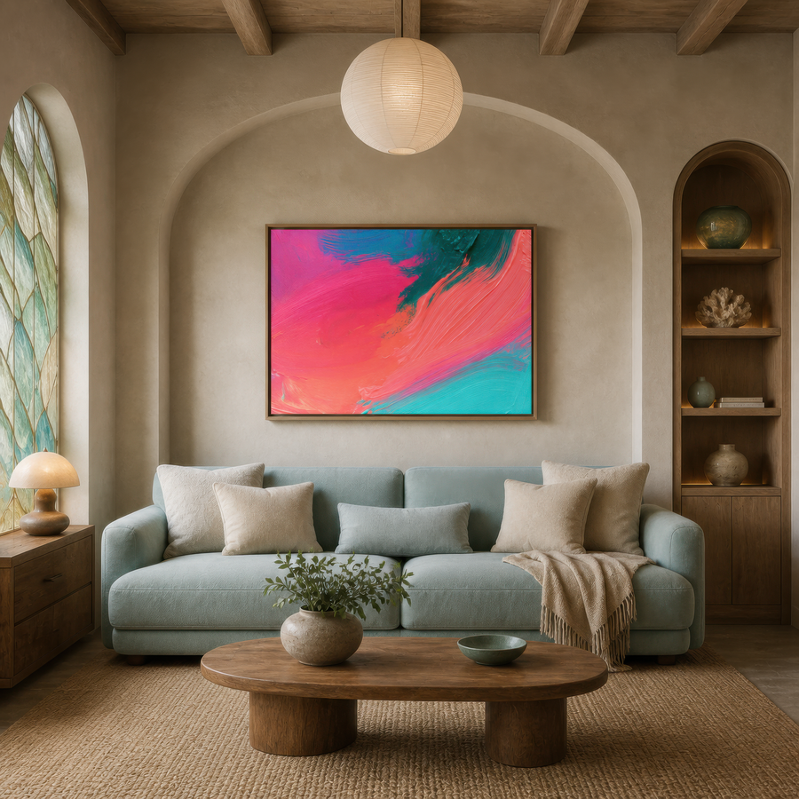 Pink and Teal Brushstroke Abstract – Abstract Wall Art