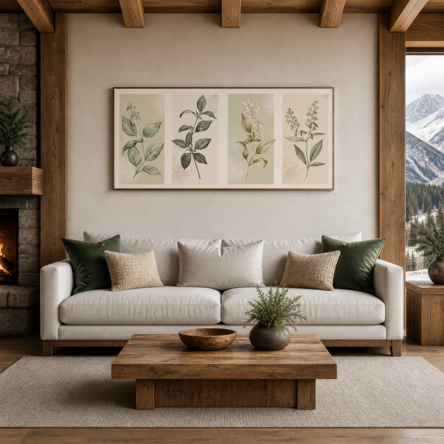 Four-Panel Botanical Sprig Illustration – Vintage Illustration Wall Art