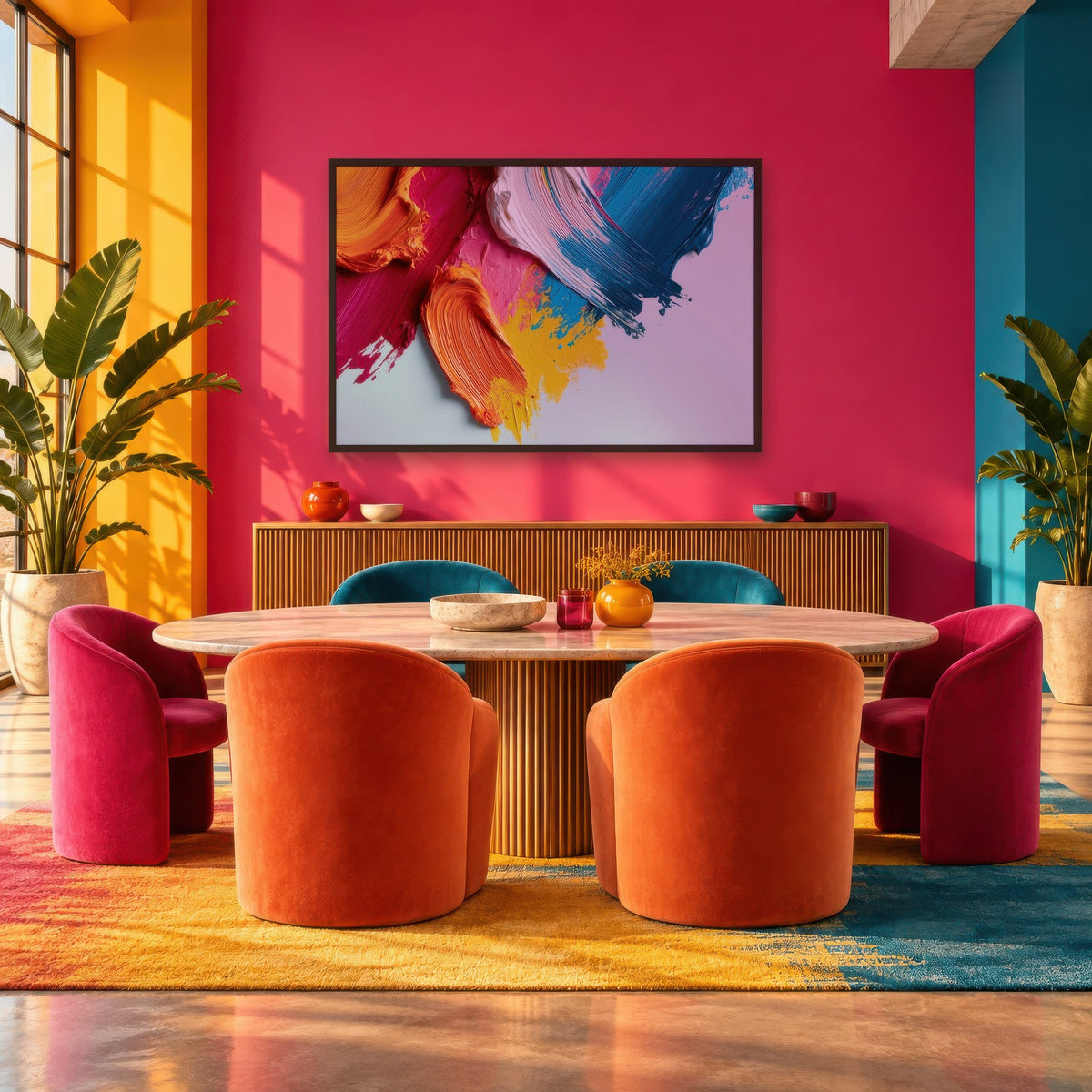 Joyful Color Strokes dopamine wall art in a dining room