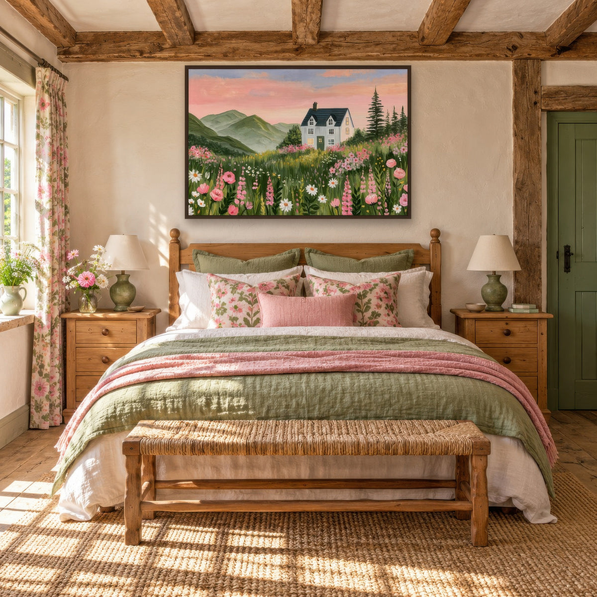 Mountain Meadow Cottage cottagecore wall art in a bedroom