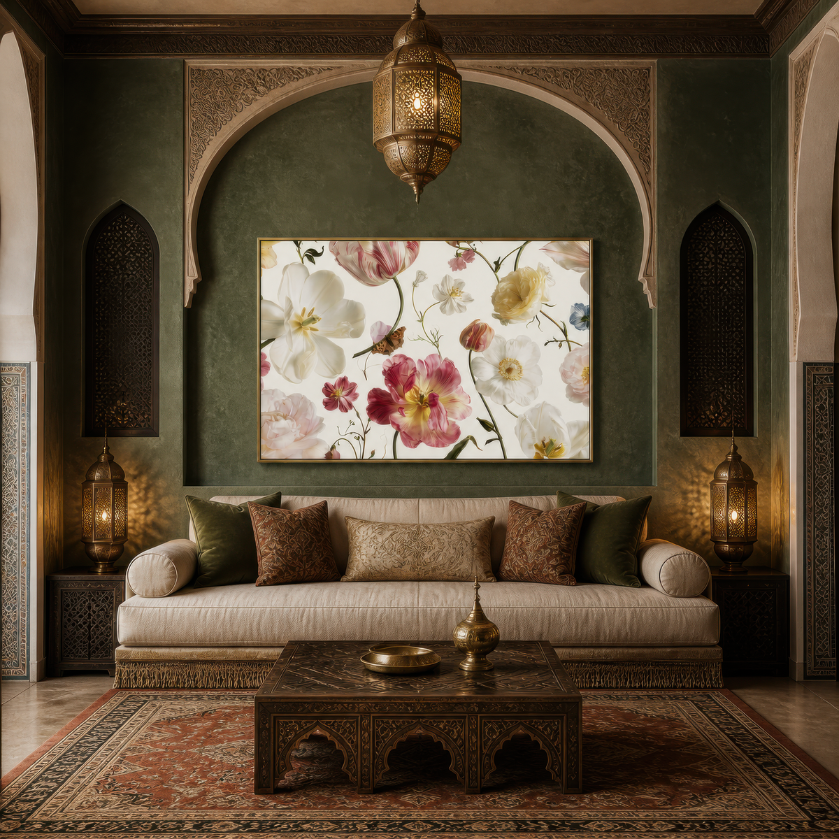Tulips and Wildflowers on Cream wall art print, alternate room view