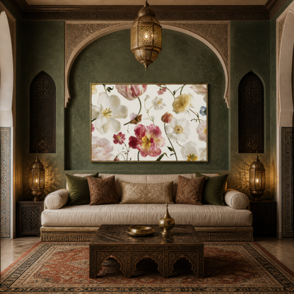 Tulips and Wildflowers on Cream wall art print, alternate room view